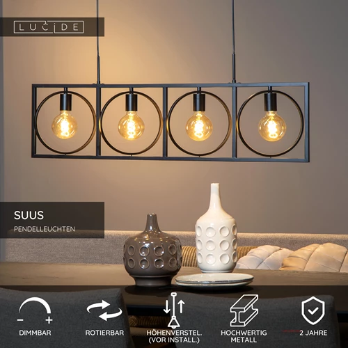 Lucide SUUS - Pendelleuchten - 4xE27 - Schwarz - USP